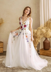 Louisa | Capture Romance: Timeless Flower Wedding Dress for Every Bride - White Floral - PromDressClub